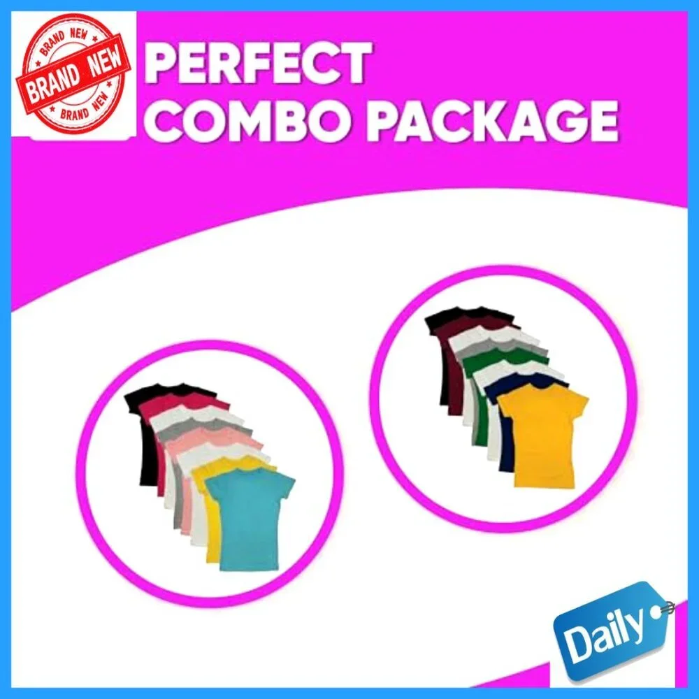 Girls' 8-Pack Polycotton Short Sleeve Crew Neck T-Shirts, Regular Fit